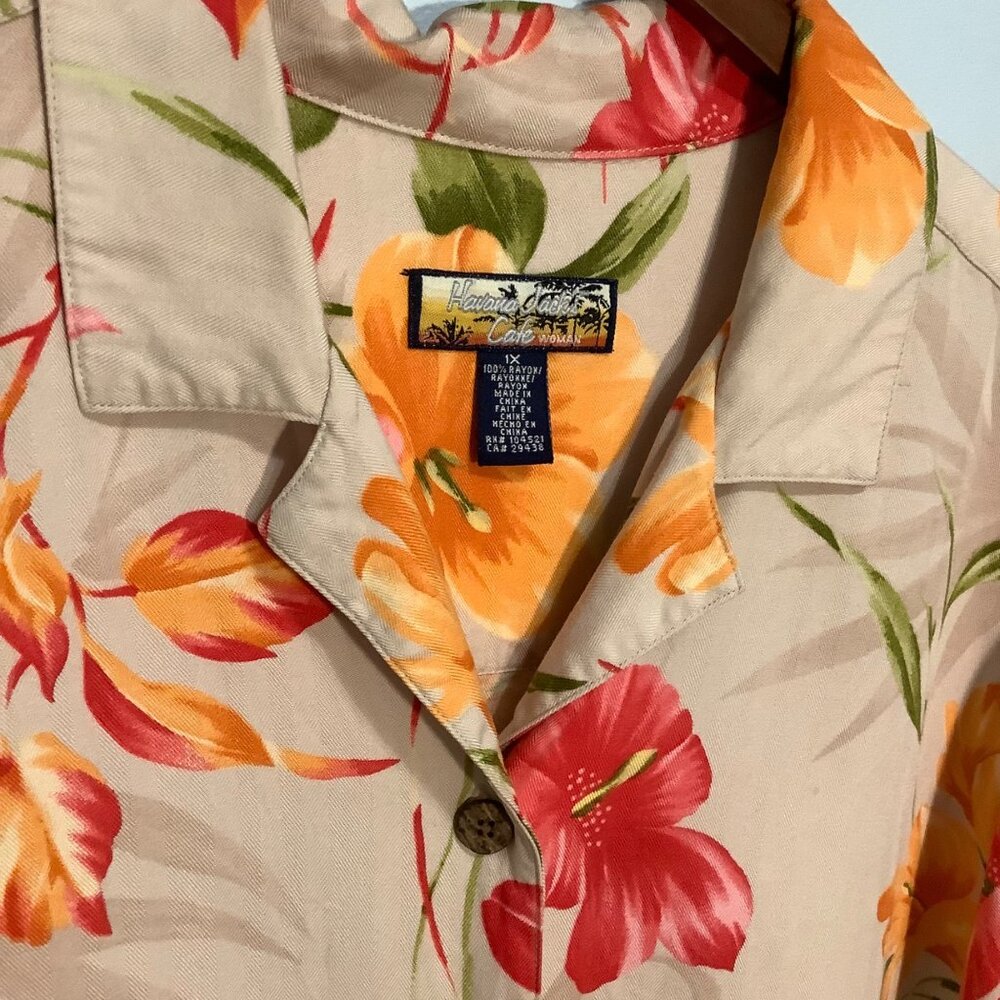 🌺 Havana Jack’s Cafe Women’s 1X Hawaiian Shirt Tropical Button Up Island Style